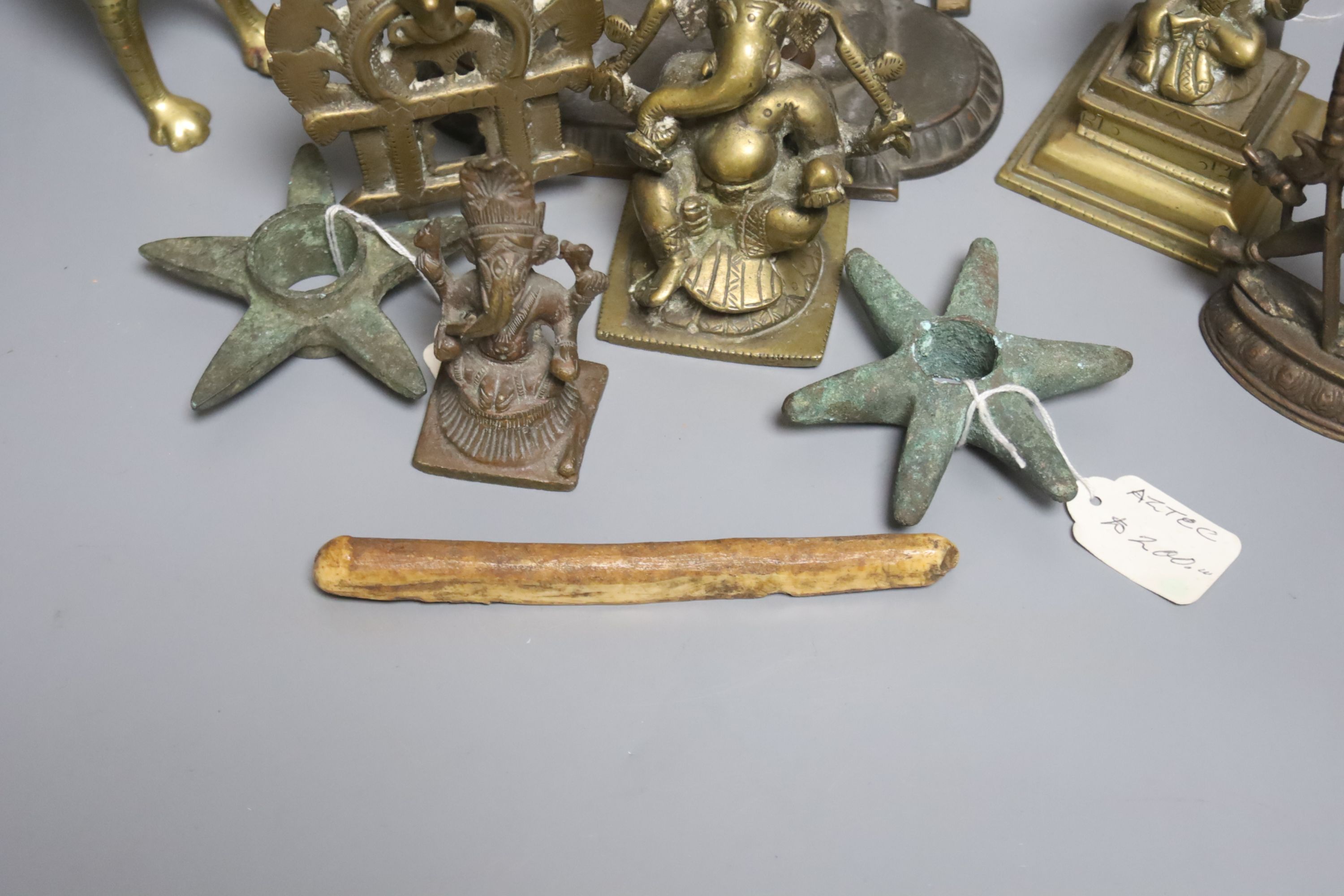 A group of Indian Hindu bronze and brass figures and deities